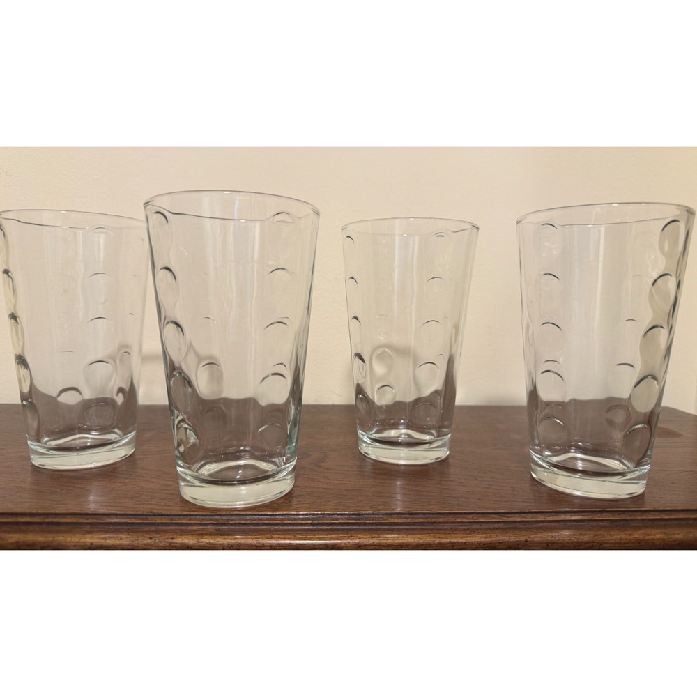 Vintage Libbey Coin Dot Thumbprint Urban Dot 16 oz Tumblers Glasses Set of 4